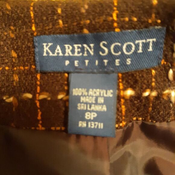 Karen Scott Petites Womens Cropped Open Blazer Brown Tweed Size 8 Petite EUC - Picture 7 of 9